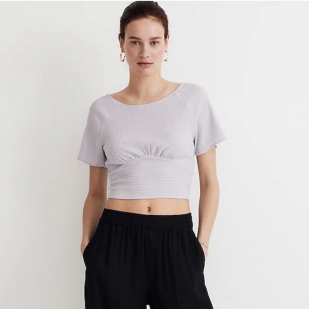Madewell Shirred Crewneck Crop Top Dusty Lavender Small